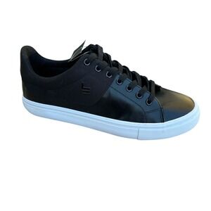 London Fog Tyler Mens 11 Black Faux Leather Casual Lace Up Sneakers